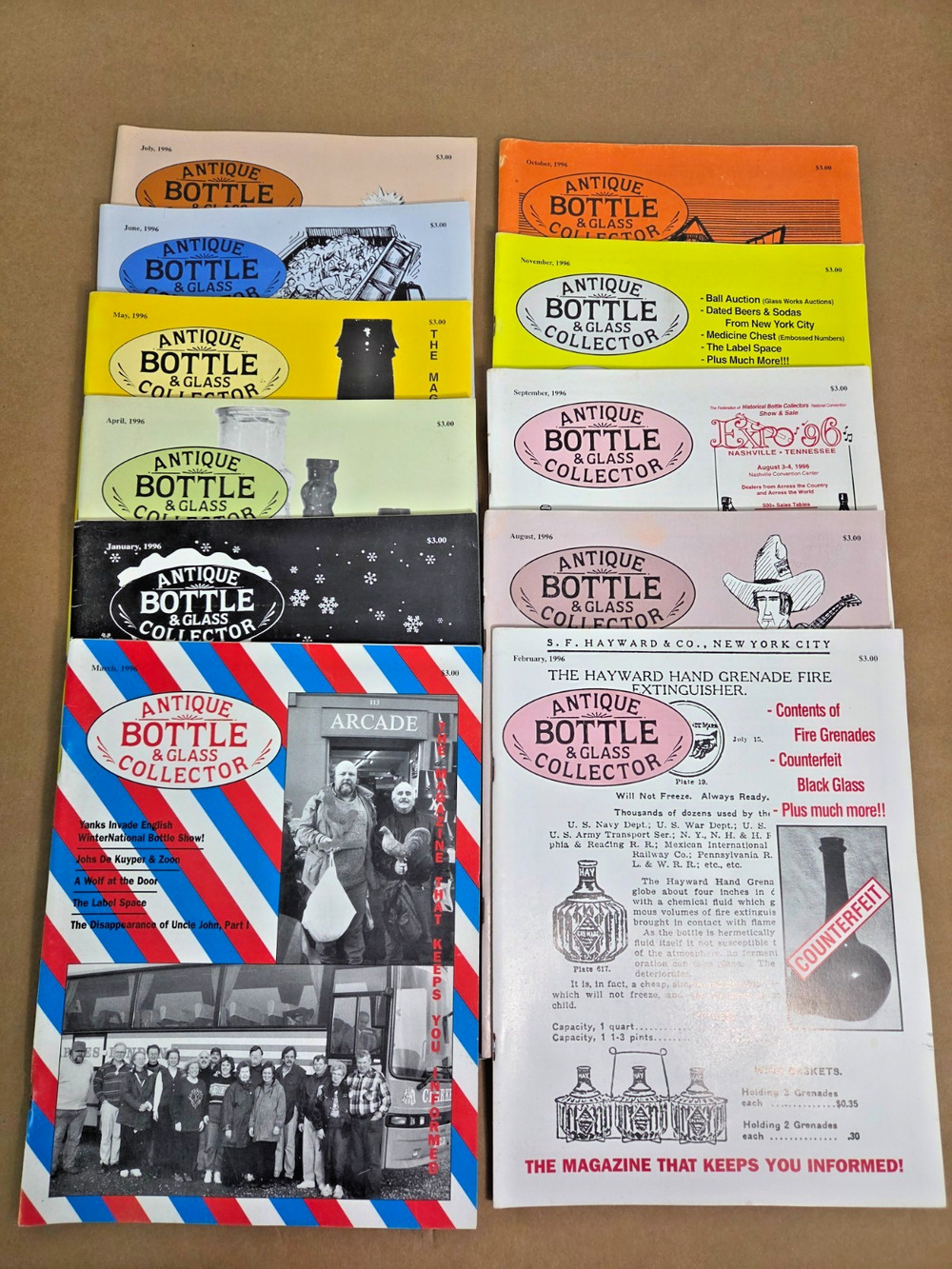 Vintage Antique Bottle & Glass Collector Magazine Lot 1996 Full Year 11 Issues